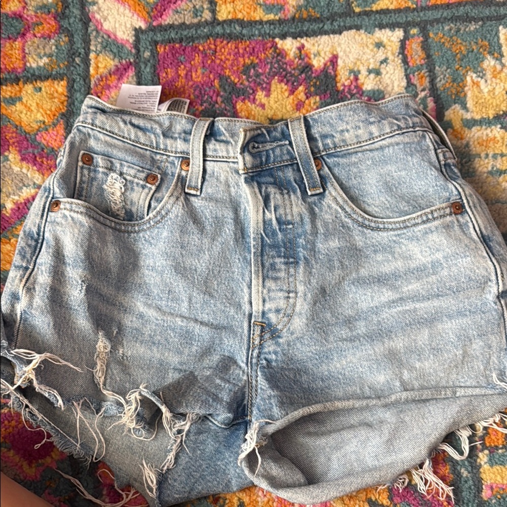 Levi's Blue Jean Shorts Distressed Frayed Hem